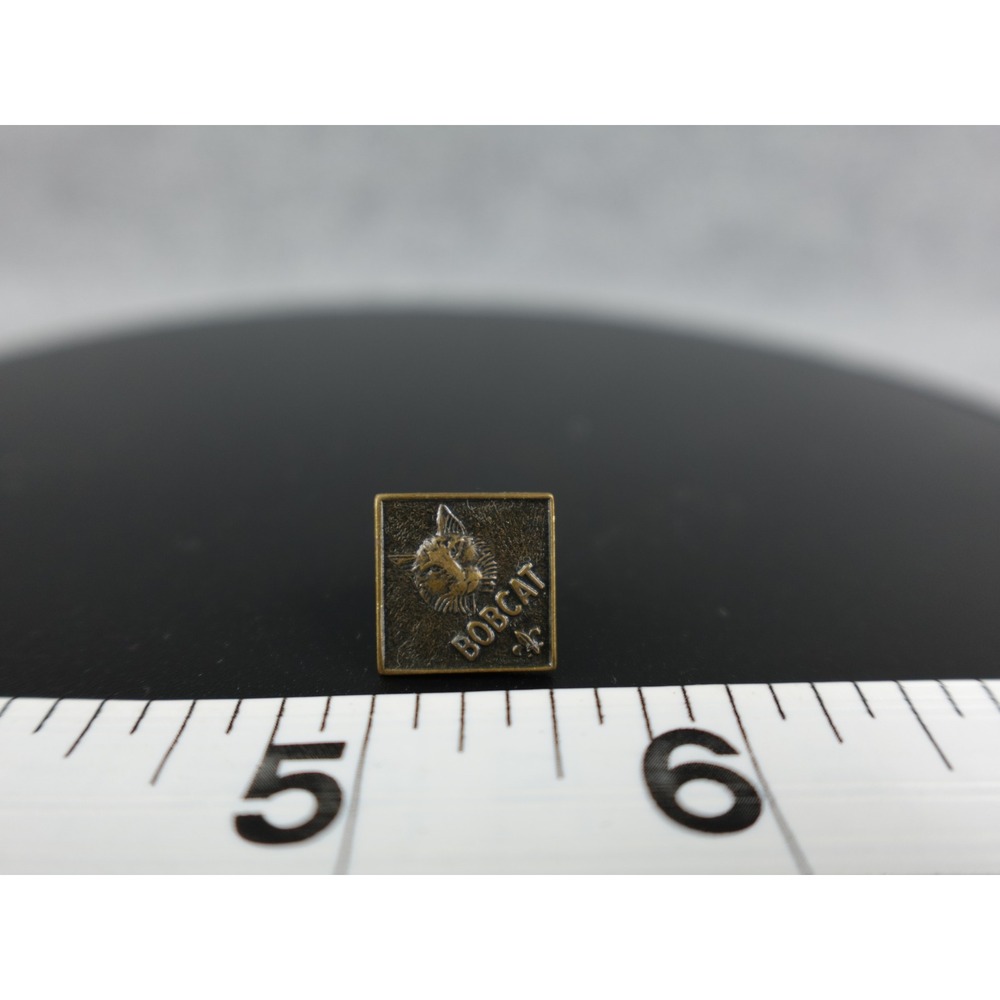 Vintage Bobcat Square Pin Antique Brass Lapel Hat Bag Jewelry Charm